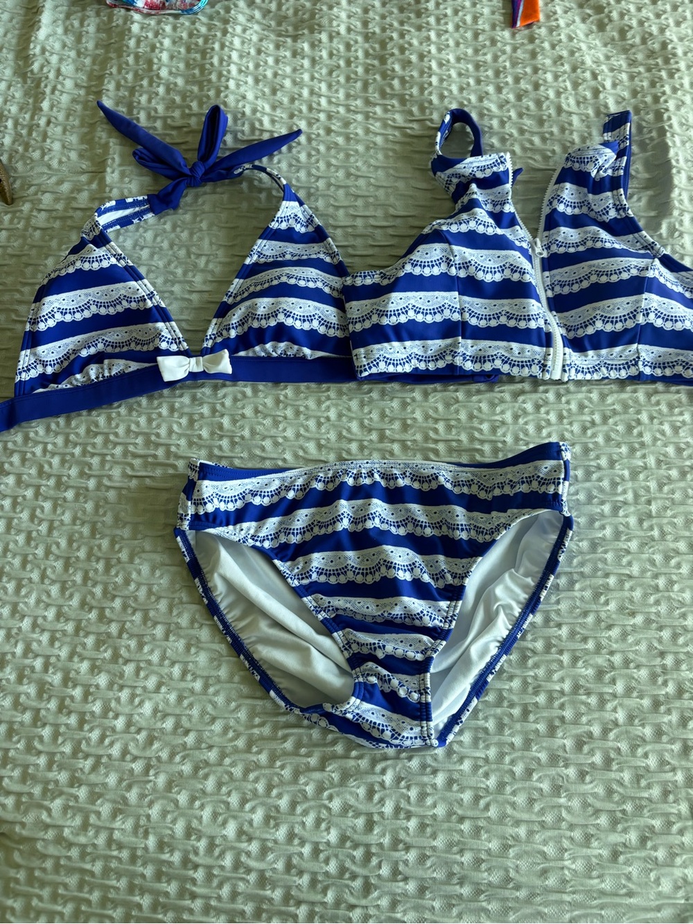 VENUS Blue and White Striped Women’s  3-Piece Bikini Set